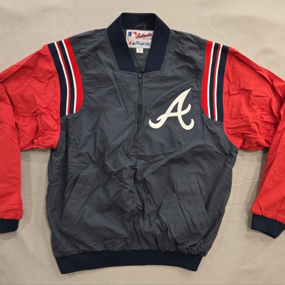 Majestic Other - VTG 90s Majestic Atlanta Braves Bomber 1/2 Zip Pullover Men's L Authentic Collec